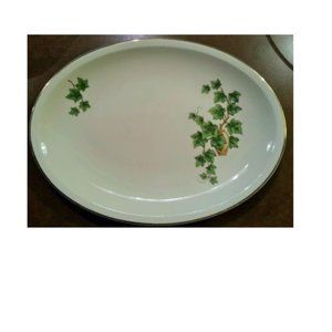 Green Ivy Vine Serving Platter Vintage Paden City Pottery Gold Trim Edge